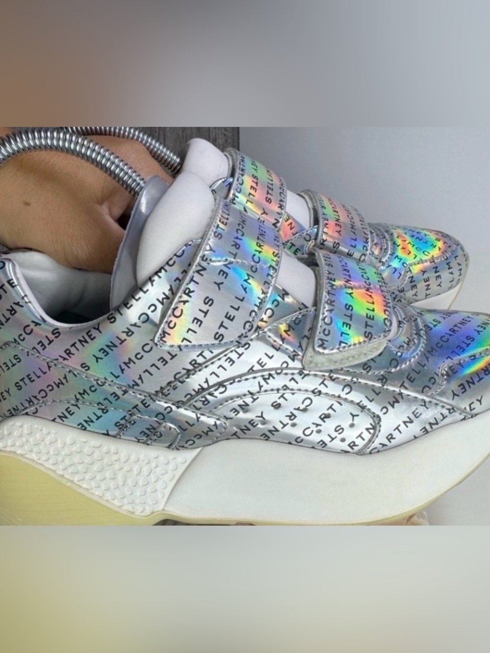 “Stella McCartney” Silver Hologram Logo Print. Women's Sneakers Size: 6.5 - Picture 3 of 10